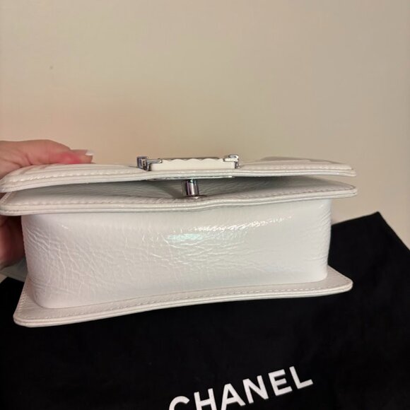 CHANEL Lambskin Quilted White Mini Boy Flap Silver Hardware with Dust Bag - Picture 12 of 16